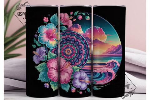 Psychedelic Mandala & Hibiscus Tumbler Sublimation sassyprint 