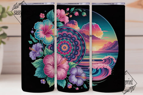Psychedelic Mandala & Hibiscus Tumbler Sublimation sassyprint 