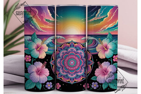 Psychedelic Mandala & Hibiscus Tumbler Sublimation sassyprint 