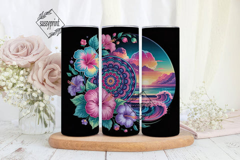 Psychedelic Mandala & Hibiscus Tumbler Sublimation sassyprint 