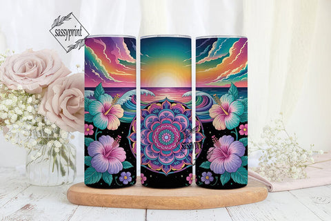 Psychedelic Mandala & Hibiscus Tumbler Sublimation sassyprint 