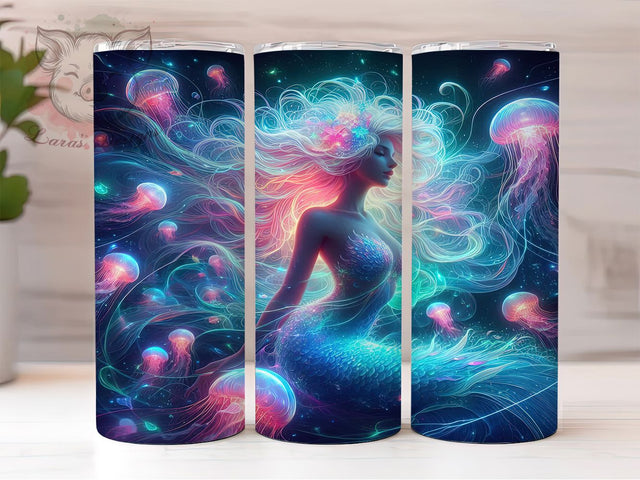 Psychedelic Mermaid Ocean Tumbler, Mermaid Jellyfish Design, Colorful Underwater Pattern, 20Oz Sublimation Wrap, Marine Fantasy Art, Trippy Sea Creature Texture, Tumbler Sublimation Sublimation Lara' s Designs 