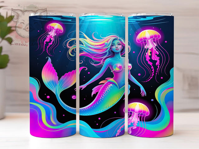 Psychedelic Mermaid Ocean Tumbler, Mermaid Jellyfish Design, Colorful Underwater Pattern, 20Oz Sublimation Wrap, Marine Fantasy Art, Trippy Sea Creature Texture, Tumbler Sublimation Sublimation Lara' s Designs 