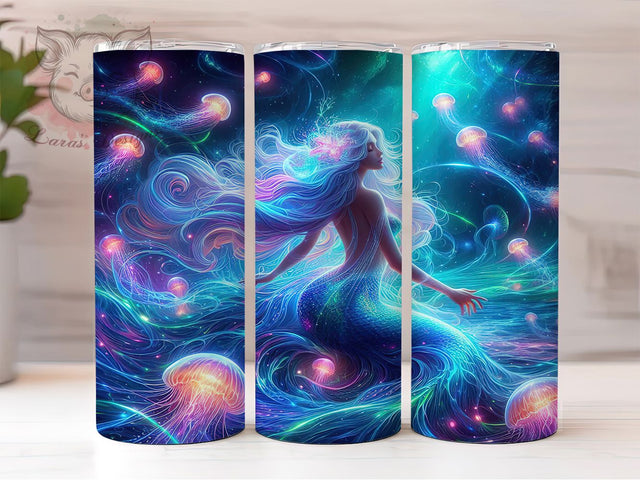 Psychedelic Mermaid Ocean Tumbler, Mermaid Jellyfish Design, Colorful Underwater Pattern, 20Oz Sublimation Wrap, Marine Fantasy Art, Trippy Sea Creature Texture, Tumbler Sublimation Sublimation Lara' s Designs 