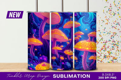 Psychedelic Mushroom Forest Dreamlike Tumbler Png Sublimation Regulrcrative 
