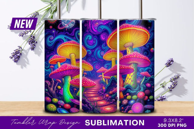 Psychedelic Mushroom Forest Magical Space Landscape Tumbler Png Sublimation Regulrcrative 