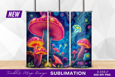 Psychedelic mushroom forest with jellyfish and tumbler png Sublimation Regulrcrative 