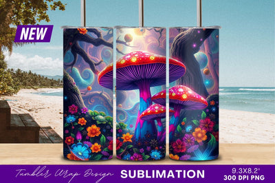 Psychedelic Mushroom Garden Fantasy Tumbler Png Sublimation Regulrcrative 