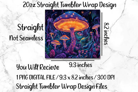 Psychedelic Mushrooms 20oz Skinny Tumbler Wrap Sublimation Design. Sublimation CosmosFineArt 