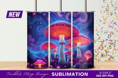 Psychedelic Mushrooms Glowing Under Cosmic Sky Tumbler Png Sublimation Regulrcrative 