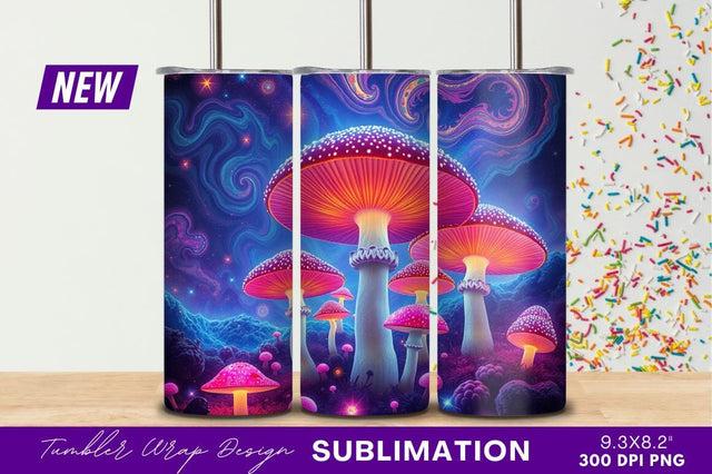 Psychedelic Mushrooms Glowing Under Cosmic Sky Tumbler Png Sublimation Regulrcrative 