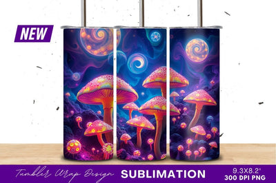Psychedelic Mushrooms Surreal Landscape Tumbler Png Sublimation Regulrcrative 