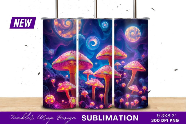 Psychedelic Mushrooms Surreal Landscape Tumbler Png Sublimation Regulrcrative 
