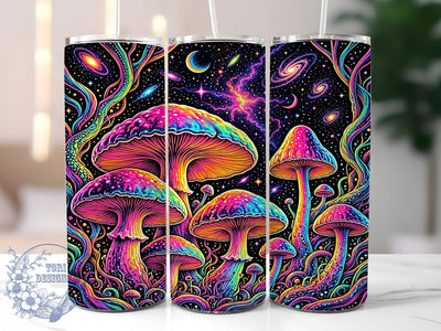 Psychedelic Neon Mushrooms 20oz Tumbler, Neon Mushrooms, Psychedelic Style, Trippy Theme, Sublimation Wrap, 20oz Tumbler, Vibrant Aesthetic, Retro Design Sublimation ToriDesigns 
