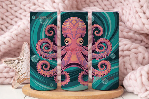 Psychedelic Octopus 20oz Tumbler Wrap Sublimation DesignSVG 