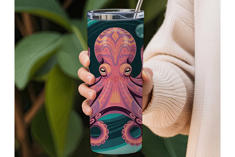 Psychedelic Octopus 20oz Tumbler Wrap Sublimation DesignSVG 