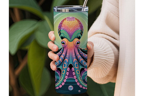 Psychedelic Octopus 20oz Tumbler Wrap Sublimation DesignSVG 