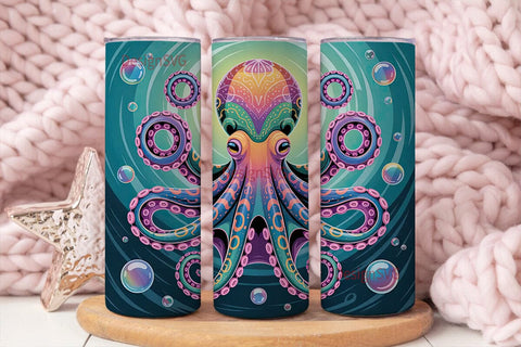 Psychedelic Octopus 20oz Tumbler Wrap Sublimation DesignSVG 