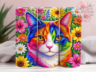 Psychedelic Rainbow Calico Cat 20oz Tumbler, Psychedelic Cat, Rainbow Design, Calico Pattern, Sublimation Wrap, 20oz Tumbler, Trippy Aesthetic, Whimsical Charm Sublimation Li Zamperini 