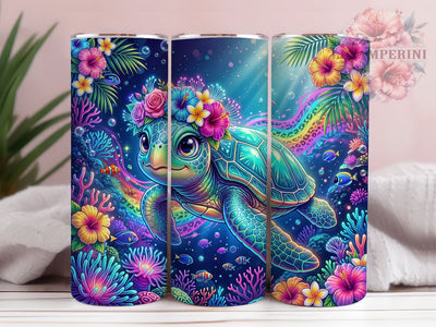 Psychedelic Sea Turtle 20oz Tumbler, Psychedelic Turtle Motif, Vibrant Ocean Design, Tropical Theme, Bold Accent, Mystical Charm, Sublimation Wrap, 20oz Tumbler Sublimation Li Zamperini 