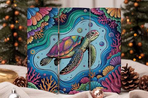 Psychedelic Sea Turtle 20oz Tumbler Wrap Sublimation DesignSVG 