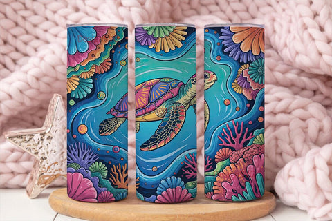 Psychedelic Sea Turtle 20oz Tumbler Wrap Sublimation DesignSVG 