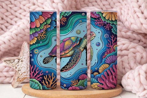 Psychedelic Sea Turtle 20oz Tumbler Wrap Sublimation DesignSVG 