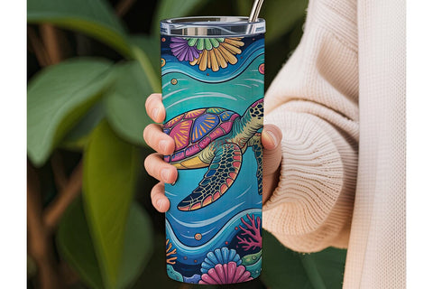 Psychedelic Sea Turtle 20oz Tumbler Wrap Sublimation DesignSVG 