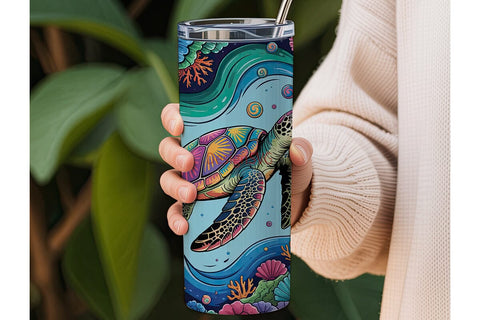 Psychedelic Sea Turtle 20oz Tumbler Wrap Sublimation DesignSVG 