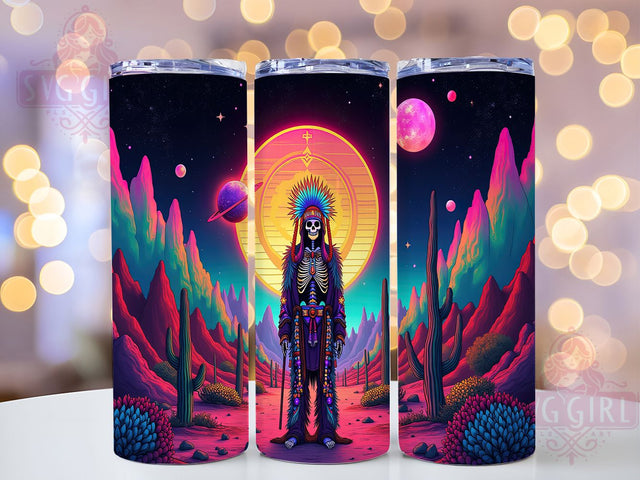 Psychedelic Shaman 20oz Trippy Skull Tumbler Wrap, Tribal Shaman Cup, Skeleton Art Mug, 20oz Colorful Sublimation, Trippy Skull Design, Spiritual Mystic PNG, Festival Aesthetic Tumbler Sublimation SvggirlplusArt 
