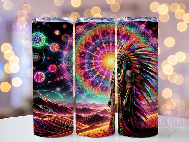 Psychedelic Shaman 20oz Trippy Skull Tumbler Wrap, Tribal Shaman Cup, Skeleton Art Mug, 20oz Colorful Sublimation, Trippy Skull Design, Spiritual Mystic PNG, Festival Aesthetic Tumbler Sublimation SvggirlplusArt 