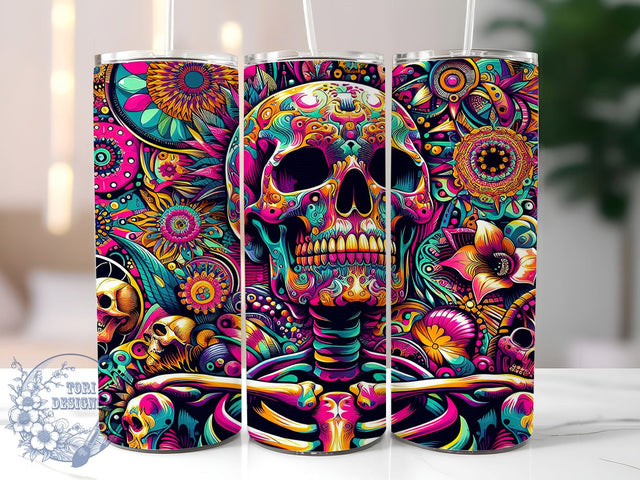 Psychedelic Skeleton 20oz Skinny Tumbler, Skeleton Tumbler Png, Straight & Tapered Tumbler Wrap, Instant Digital Download Sublimation ToriDesigns 