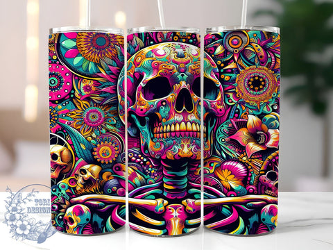 Psychedelic Skeleton 20oz Skinny Tumbler, Skeleton Tumbler Png, Straight & Tapered Tumbler Wrap, Instant Digital Download Sublimation ToriDesigns 