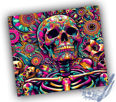 Psychedelic Skeleton 20oz Skinny Tumbler, Skeleton Tumbler Png, Straight & Tapered Tumbler Wrap, Instant Digital Download Sublimation ToriDesigns 