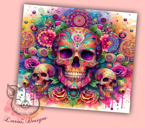 Psychedelic Skeleton 20oz Tumbler Png, Straight & Tapered Tumbler Png, Sull Flowers Tumbler Png, Digital Download PNG Sublimation Lara' s Designs 