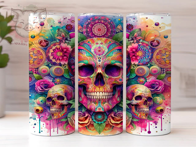 Psychedelic Skeleton 20oz Tumbler Png, Straight & Tapered Tumbler Png, Sull Flowers Tumbler Png, Digital Download PNG Sublimation Lara' s Designs 