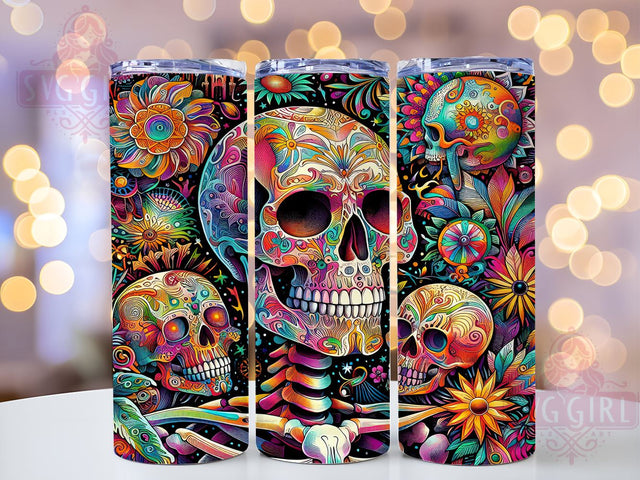 Psychedelic Skeleton 20oz Tumbler Wrap Sublimation Design, Straight Tapered Tumbler Wrap, Skeleton Tumbler Png, Instant Digital Download Sublimation SvggirlplusArt 