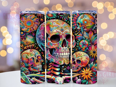 Psychedelic Skeleton 20oz Tumbler Wrap Sublimation Design, Straight Tapered Tumbler Wrap, Skeleton Tumbler Png, Instant Digital Download Sublimation SvggirlplusArt 