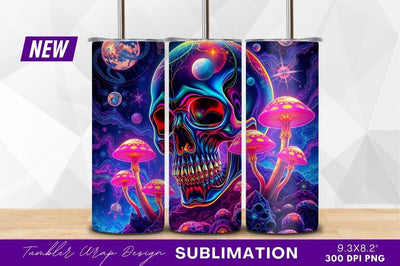 Psychedelic skull mushroom tumbler png design Sublimation Regulrcrative 