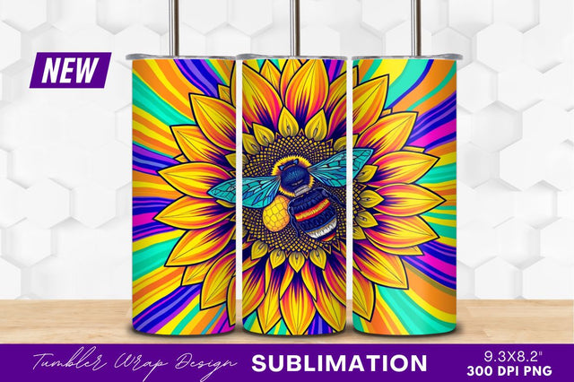 Psychedelic Sunflower Bee Vibrant Colorful Art Sublimation Regulrcrative 