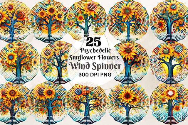 Psychedelic Sunflower Flowers Wind Spinner Sublimation Bundle Sublimation Regulrcrative 