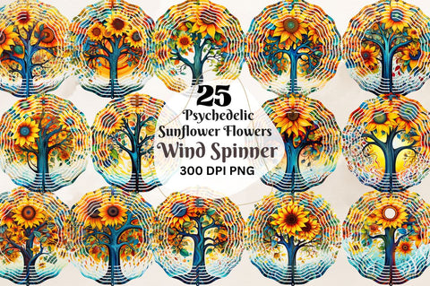 Psychedelic Sunflower Flowers Wind Spinner Sublimation Bundle Sublimation Regulrcrative 