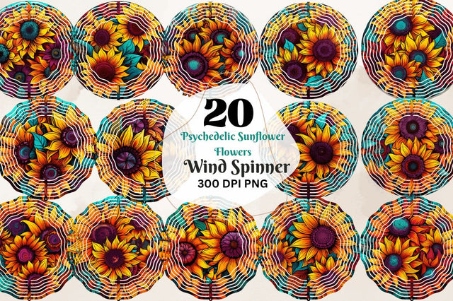 Psychedelic Sunflower Flowers Wind Spinner Sublimation Regulrcrative 