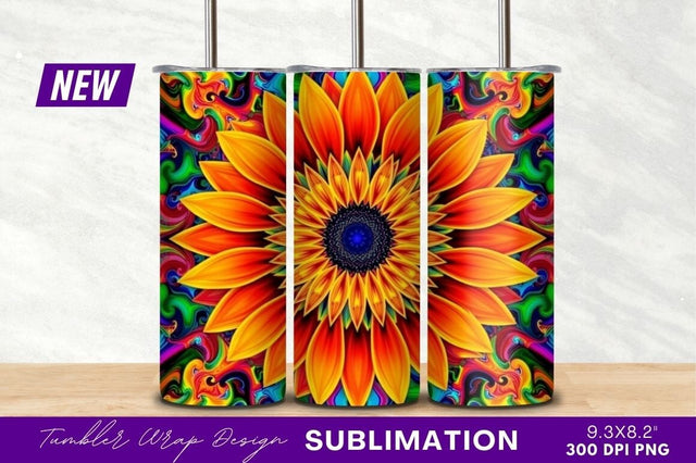 Psychedelic sunflower with colorful swirling background design Sublimation Regulrcrative 