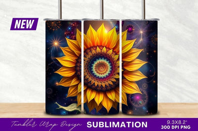 Psychedelic Sunflower With Cosmic Background Tumbler Png Sublimation Regulrcrative 
