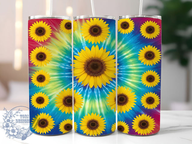 Psychedelic Tie Dye Boho Sunflower Tumbler Wrap, Tie Dye Floral Design, Boho Sunflower Pattern, 20oz Hippie Tumbler, Custom Flower Tumbler Wrap, Psychedelic Sunflower Sublimation Sublimation ToriDesigns 