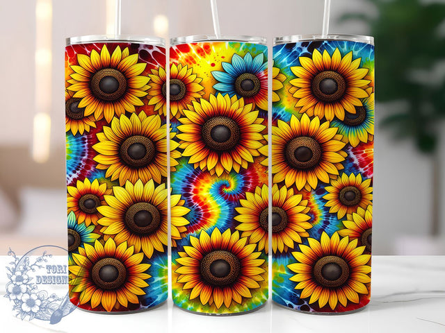 Psychedelic Tie Dye Boho Sunflower Tumbler Wrap, Tie Dye Floral Design, Boho Sunflower Pattern, 20oz Hippie Tumbler, Custom Flower Tumbler Wrap, Psychedelic Sunflower Sublimation Sublimation ToriDesigns 