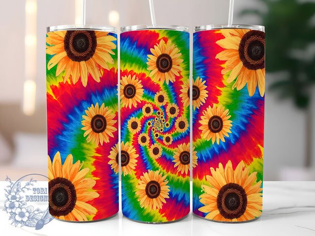 Psychedelic Tie Dye Boho Sunflower Tumbler Wrap, Tie Dye Floral Design, Boho Sunflower Pattern, 20oz Hippie Tumbler, Custom Flower Tumbler Wrap, Psychedelic Sunflower Sublimation Sublimation ToriDesigns 