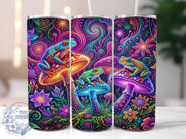 Psychedelic Tree Frogs 20oz Tumbler, Psychedelic Tree Frogs, 20oz Tumbler Wrap, Sublimation Design, Colorful Frog PNG, Neon Wildlife Graphic, Trippy Nature Wrap, Digital Tumbler Craft Sublimation ToriDesigns 