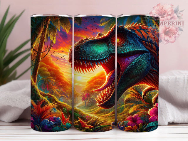 Psychedelic Trippy T-Rex Tumbler, Trippy Dinosaur Wrap, 20oz Tumbler Sublimation, Neon Dino Design, Colorful Jurassic Art, Retro Vibrant Dinosaur, Funky Prehistoric Wrap Sublimation Li Zamperini 